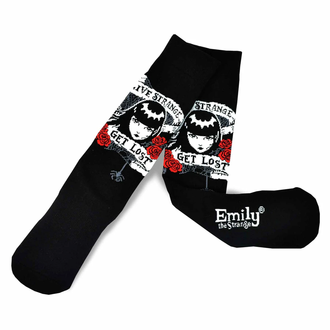 Emily The Strange Get Lost Knitted Cotton Crew Socks 3 Emily The Strange Get Lost Knitted Cotton Crew Socks