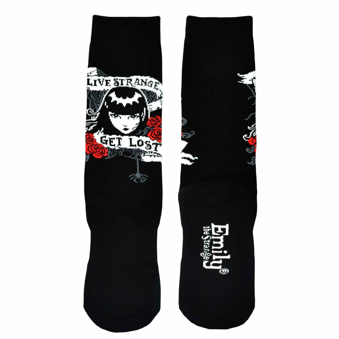 Emily The Strange Get Lost Knitted Cotton Crew Socks 6 Emily The Strange Get Lost Knitted Cotton Crew Socks