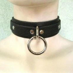 Ape Leather Men's Stuff Choker With One Welded D-ring And O-ring - Black On Black Leather