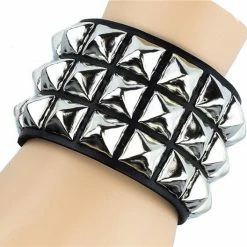 Funk Plus 3 Row 1/2" Pyramid Stud Snap Bracelet