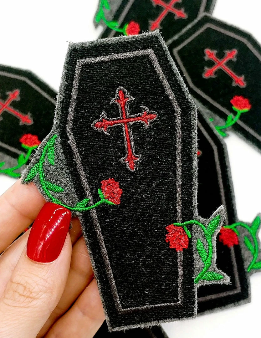 Project Pinup Coffin And Roses Gothic Iron On Embroidered Patch Gift Ideas 4 Project Pinup Coffin And Roses Gothic Iron On Embroidered Patch Gift Ideas