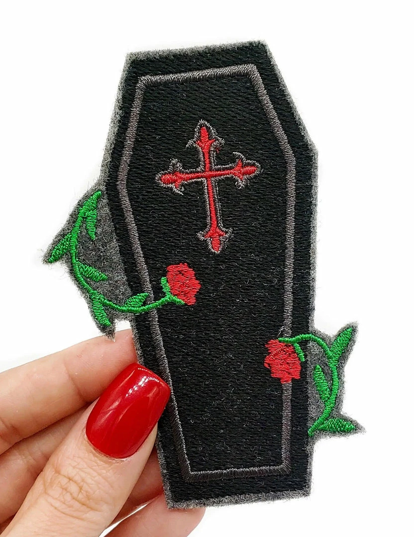 Project Pinup Coffin And Roses Gothic Iron On Embroidered Patch Gift Ideas 5 Project Pinup Coffin And Roses Gothic Iron On Embroidered Patch Gift Ideas