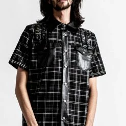 Killstar Daze Button-Up Shirt [ASH TARTAN] Men's Stuff