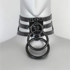 Funk Plus Chokers And Collars Triple Black Ring Choker - Black Vinyl