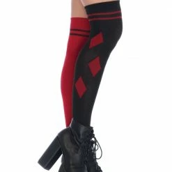 Leg Avenue Accessories Harlequin Dual-Color Over The Knee Socks Black/Red