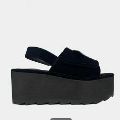 Strange Cvlt Lilly Bat Black Velvet Platform Sandal Footwear