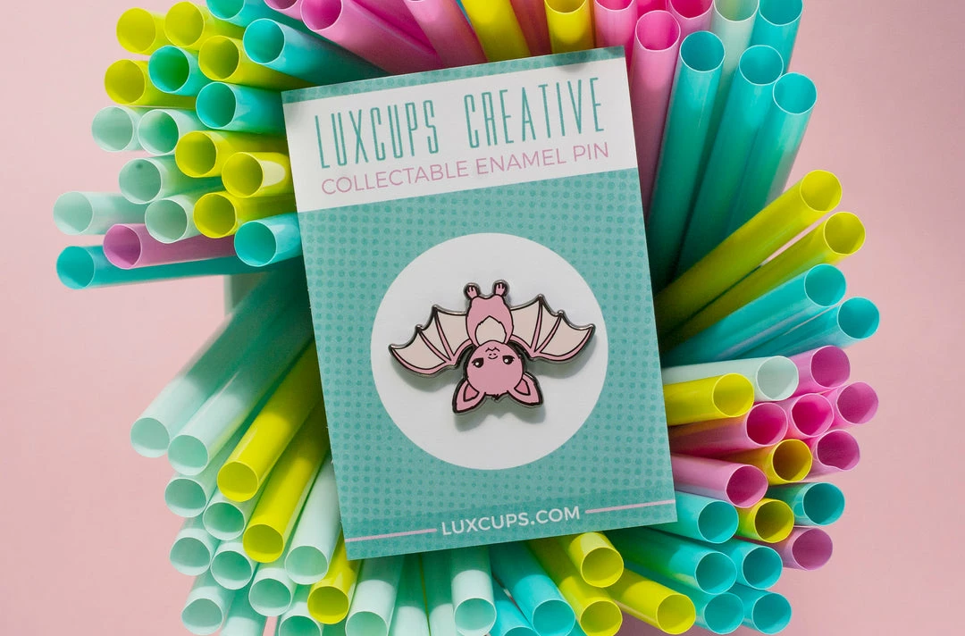 LuxCups Creative Pink Bat Enamel Pin 5 LuxCups Creative Pink Bat Enamel Pin