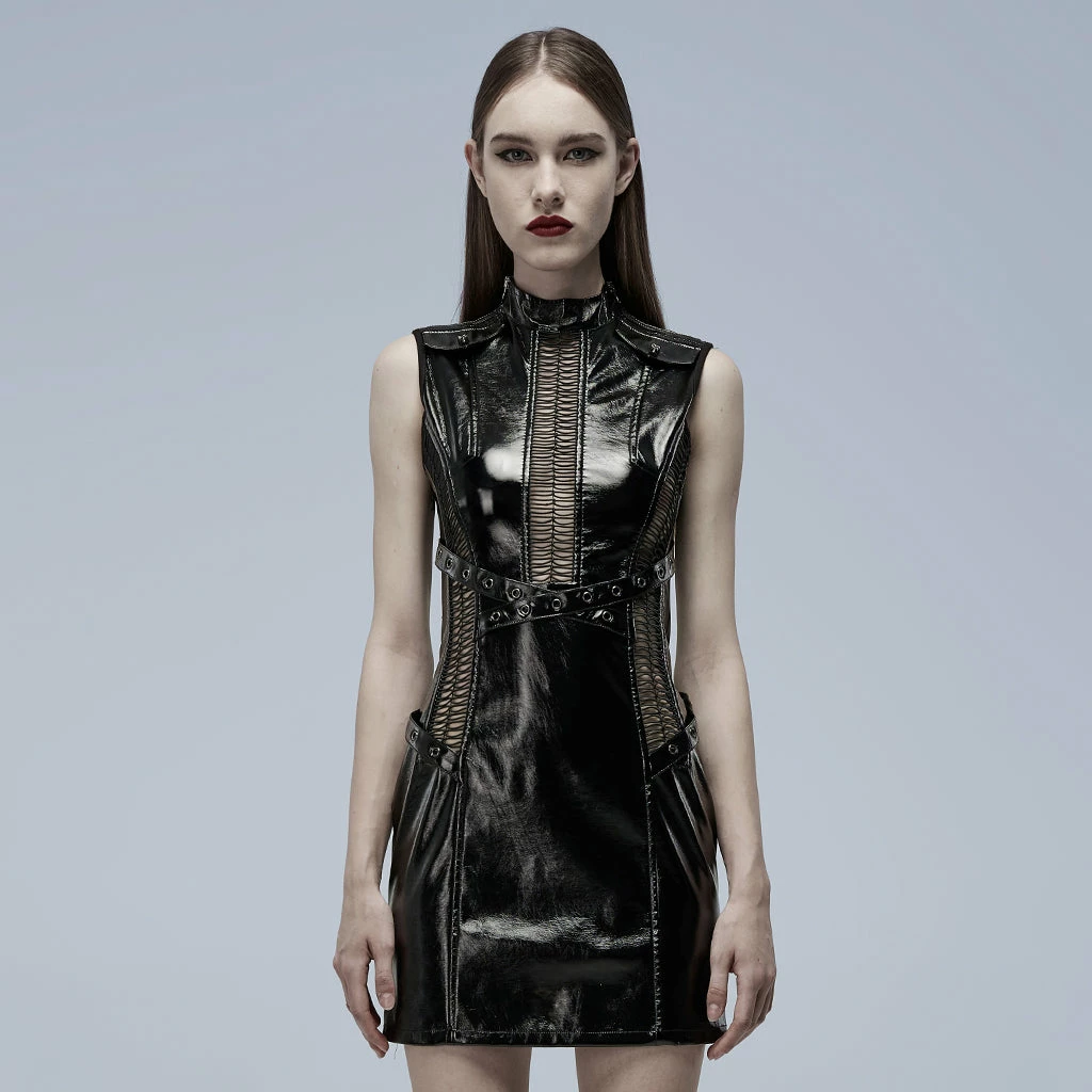 Punk Rave Women's Stuff Patent Leather Hollowed Out Dress 3 Punk Rave Women's Stuff Patent Leather Hollowed Out Dress