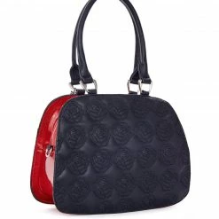 Lux De Ville Skull And Roses Tote Black Matte With Venom Red Sparkle
