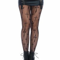 Leg Avenue Worship Me Cross Net Tights – Black 1X/2X Stockings & Leggings
