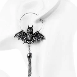 ReStyle Oriental Bat Silver Hoop Earrings, Occult Jewelry