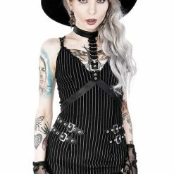 ReStyle Collared Pinstriped Mini Gothic Dress Women's Stuff