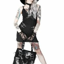 ReStyle Collared Pinstriped Mini Gothic Dress Women's Stuff