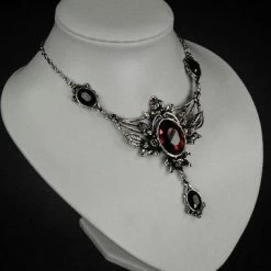 ReStyle Wild Roses Evening Necklace With Roses And Burgundy Stone Jewelry