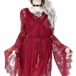 ReStyle Gothic Eyelash Lace Dress Burgundy Women's Stuff