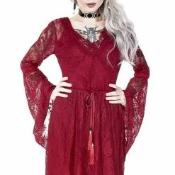 ReStyle Gothic Eyelash Lace Dress Burgundy Women's Stuff