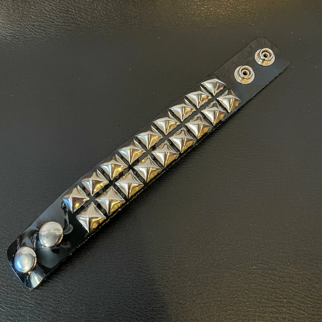 Funk Plus Black Vinyl 2 Row 1/2" Pyramid Snap Bracelet 4 Funk Plus Black Vinyl 2 Row 1/2" Pyramid Snap Bracelet