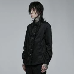 Punk Rave Men's Stuff Gothic Floral Embroidered Ruffled Shirt