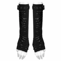 Punk Rave Gothic Ripped Buckle Long Gloves