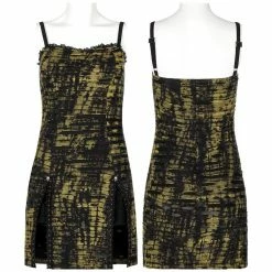 Punk Rave Grunge Double Color Side Slit Slip Dress - Black & Yellow