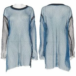 Punk Rave Grunge Double Color Splice Mesh Top - Black And Blue Men's Stuff