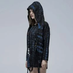 Punk Rave Men's Stuff Grunge Skull Printed Ripped Shirt With Detachable Hood - Blue