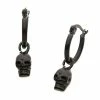 BodyVibe Jewelry Matte Black Plated Hoop With Skull Dangle Earrings